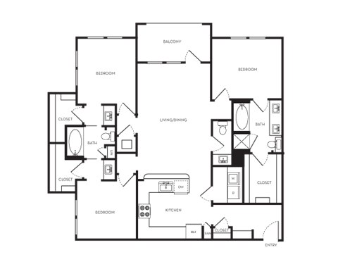 Floor plan for 3 beds, 2 baths, 1466 sqft